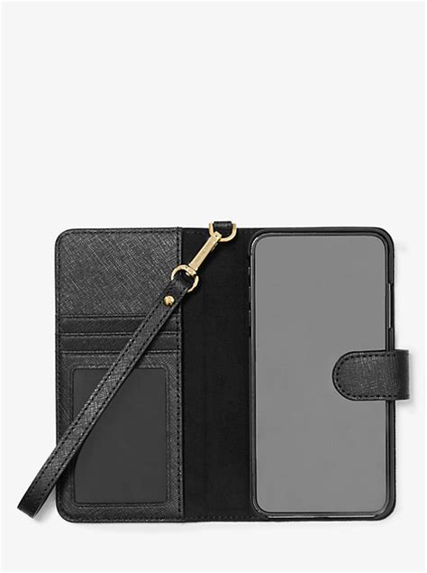 michael kors iphone xs max folio case|Saffiano Leather Wristlet Folio Case for iPhone XS Max .